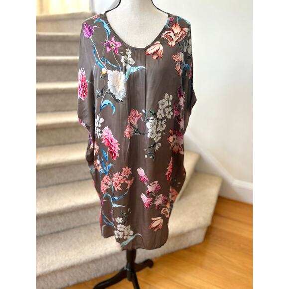 NWT Lola Silk Blend Taupe Brown Grey Pink Floral Tunic Dress - Picture 1 of 9
